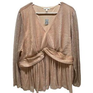 Maurices Women's Lurex Peplum Top 3X‎ Rosegold Shimmer Long Sleeve V-Neck NWT